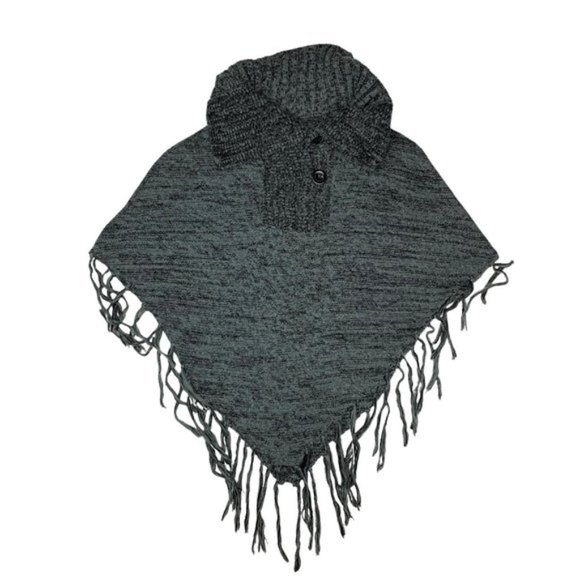 (Up To 50% Off SALE)  Majorca Heathered Knit Fringe Poncho - Picture 1 of 3